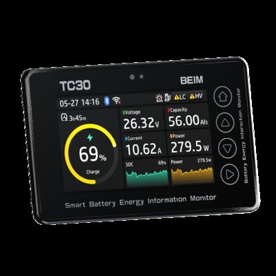 TC30 3.0 Zoll Wohnmobil-Batteriemonitor Hochauflösender Wohnmobil-Batterieanzeiger Touchscreen BT/WiFi